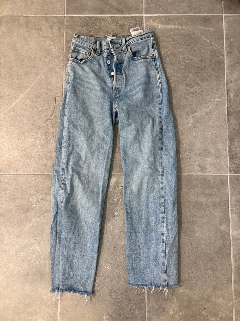 Levi's Ribcage Light Blue High-Rise Cropped Jeans with Raw Hem